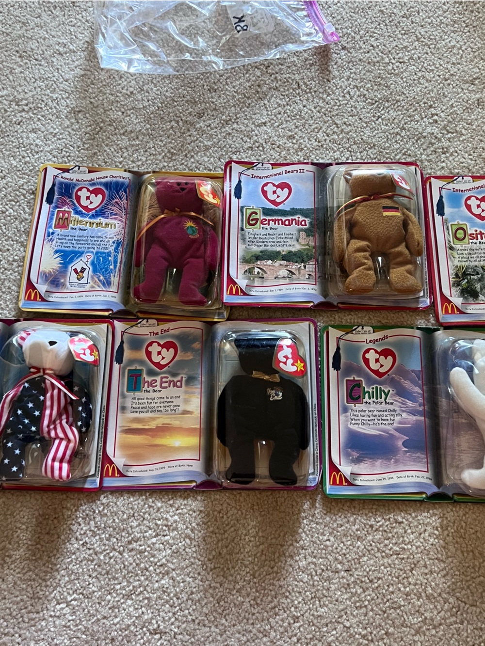 McDonald's Teenie Beanie Babies 2.0 International Bears w/ Display Boxes Ty 2000